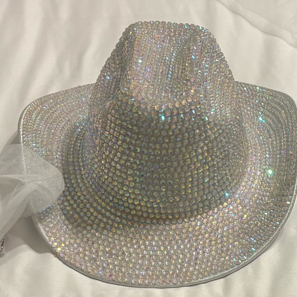 Rhinestone Cowboy Hat and Bride Hat Set